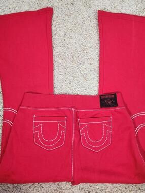 NEW True Religion Pull-On Flare Jeans Red Anniversary Medium